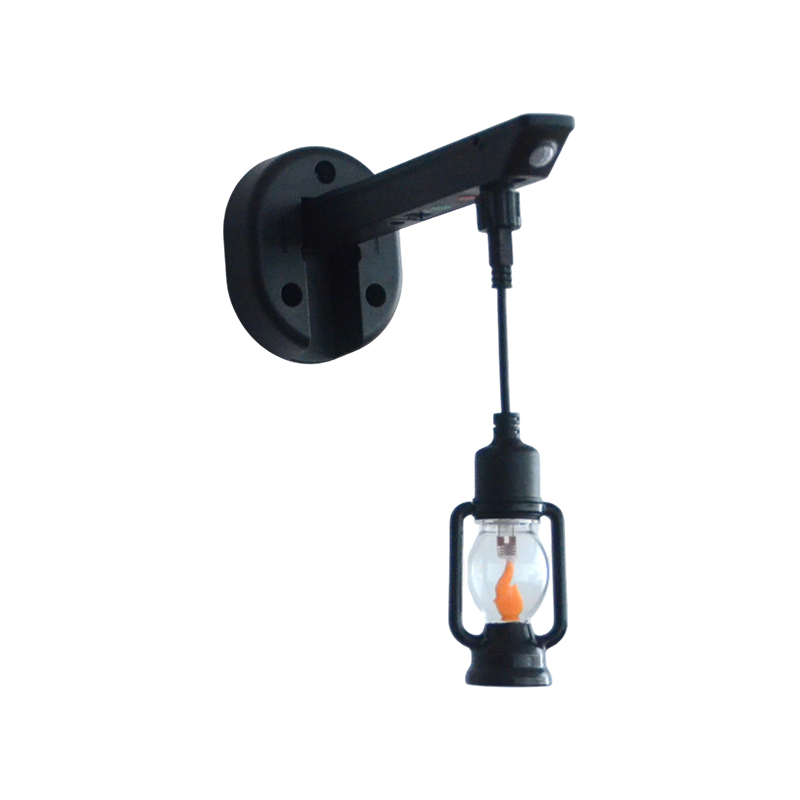 Lampu dinding tenaga surya gaya lampu minyak tanah antik (efek api)